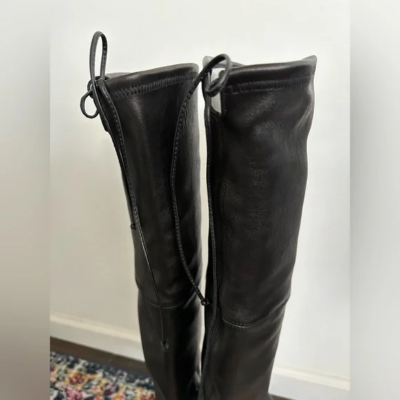Stuart Weitzman Exes Black Leather Lace Up OTK Boots Size 9.5 - Picture 6 of 10